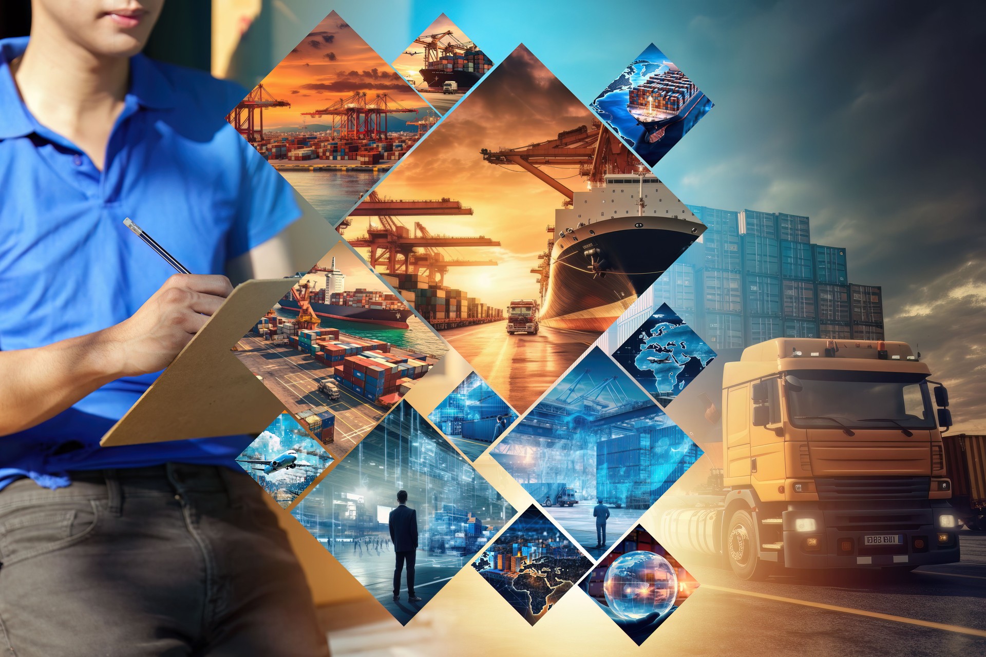 Asian Businessman logistics manager check and control for workers with Modern Trade warehouse logistics